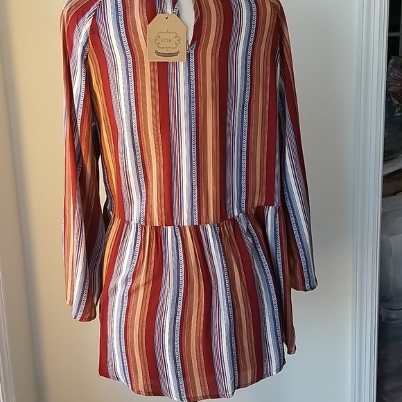 KORI BOHO Tie Detail Mocha Striped Tunic - Picture 12 of 16
